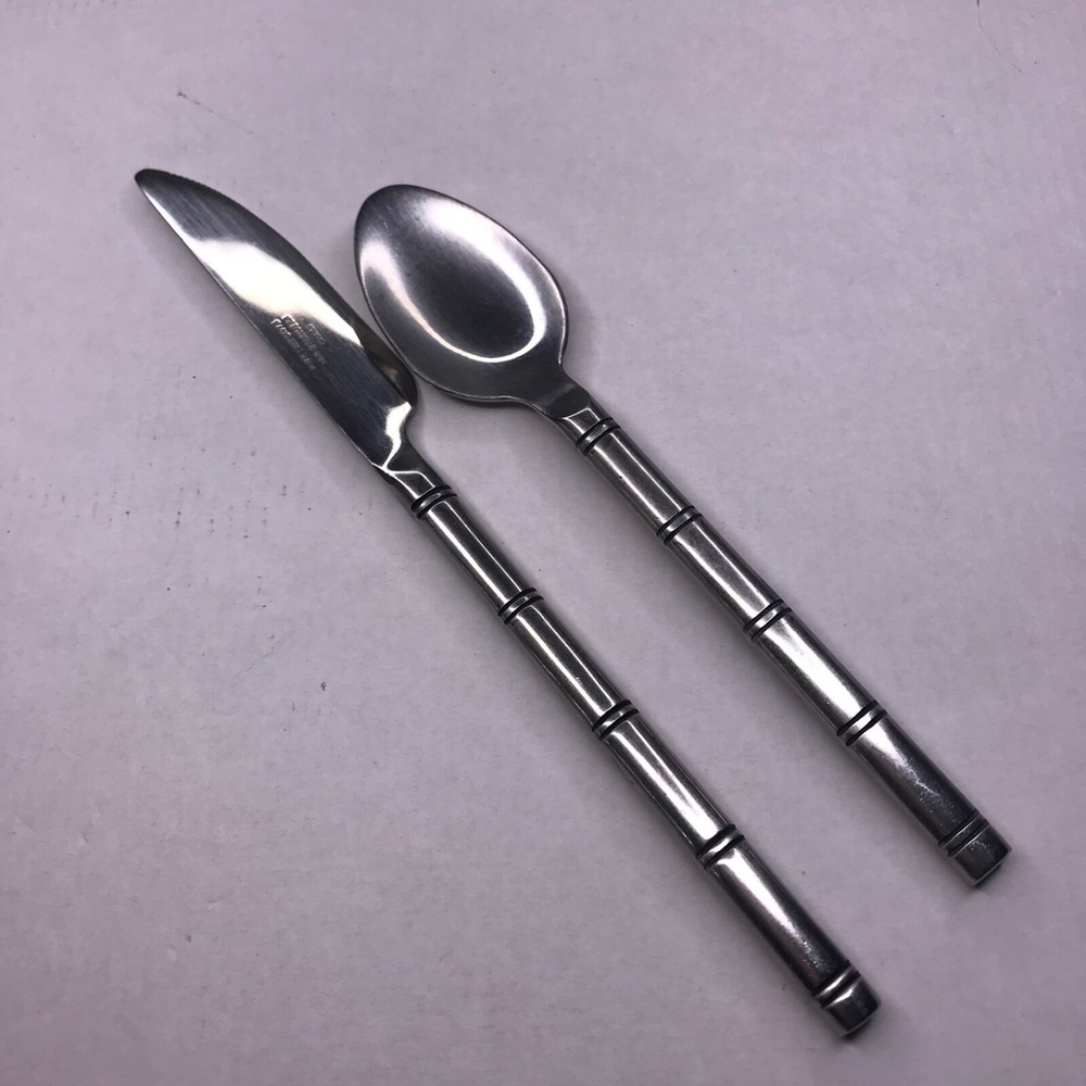 Pier 1 Imports Bamboo Stainless Flatware Spoon Dinner Knife Replacement 2 Pc